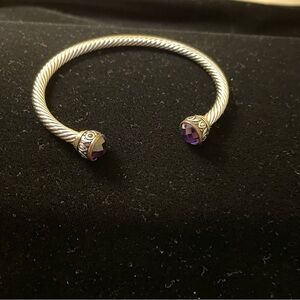 Women’s DSMK Stainless Steel Two Tone Cable Bracelet With faceted Amethyst